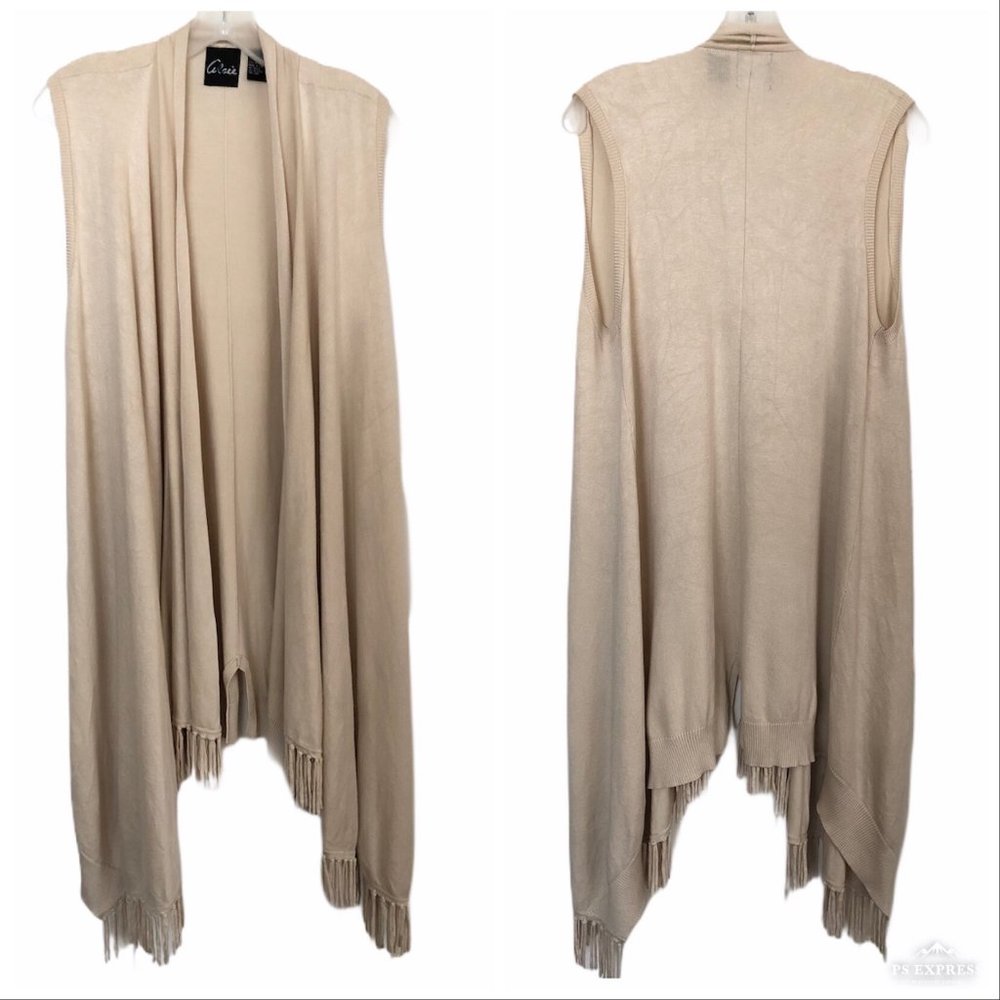 Alcee Cream Long Fringe Cardigan Duster Sw…